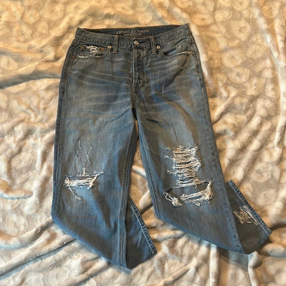 American Eagle Sz 10 Vintage Hi Rise Slim Straight Ankle Denim Jeans Light Wash